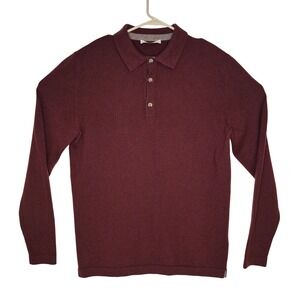 Luca Faloni Polo Sweater Mens Large Burgundy 100% Cashmere Long Sleeve Italy